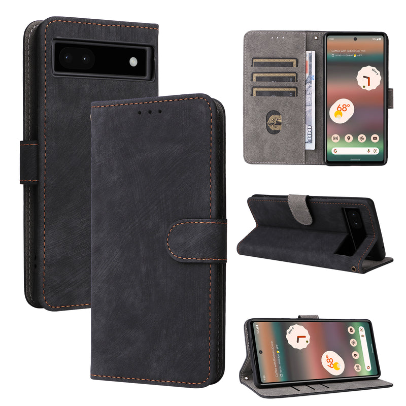 Flip Cover for Google Pixel 6a PU Leather Phone Case RFID Blocking With Hand Strap