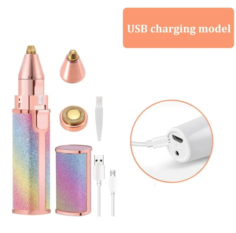 2 IN 1 Electric Epilator Eyebrow Trimmer Womans Body Facial Lip Epilator