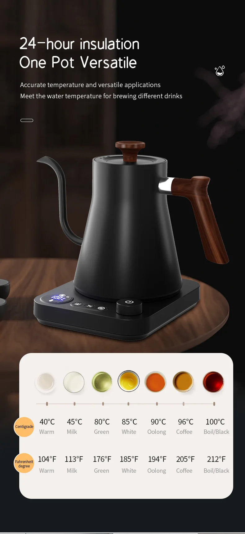 IPSTYLE Electric Gooseneck Kettle 900ML Hand Brew Coffee Pot Smart Teapot