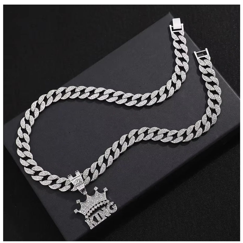 King Pendant Necklace HipHop Iced Out Bling Necklaces Fashion Charm Jewelry