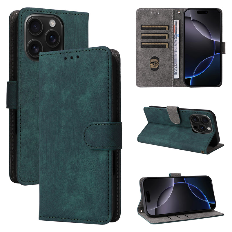 Flip Cover for iPhone 16 Pro Max PU Leather Phone Case [RFID Blocking] With Hand Strap