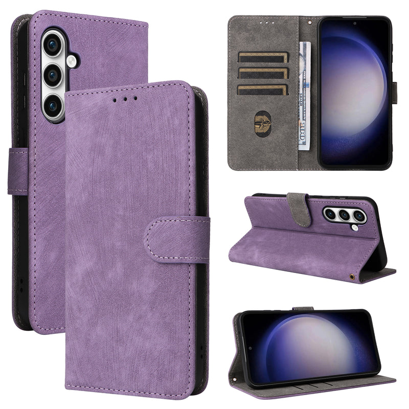 Flip Cover for Samsung Galaxy S24 FE PU Leather Phone Case [RFID Blocking] With Hand Strap