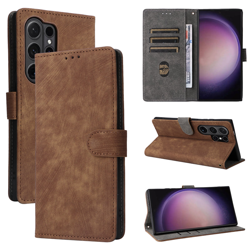 Flip Cover for Samsung Galaxy S24 Ultra PU Leather Phone Case [RFID Blocking] With Hand Strap