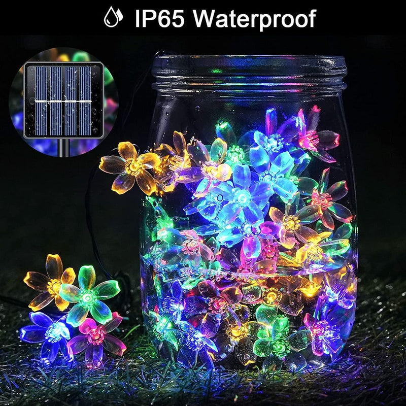 12M 100 LEDs Solar Flower String Lights 8 Modes String Lights For Garden