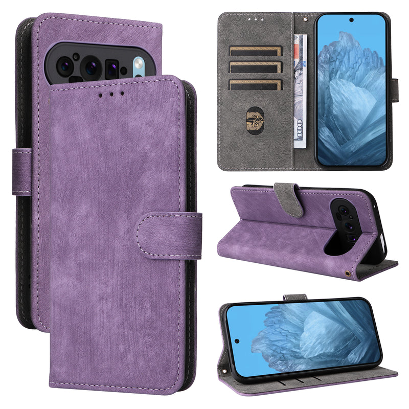 Flip Cover for Google Pixel 9 Pro PU Leather Phone Case RFID Blocking With Hand Strap