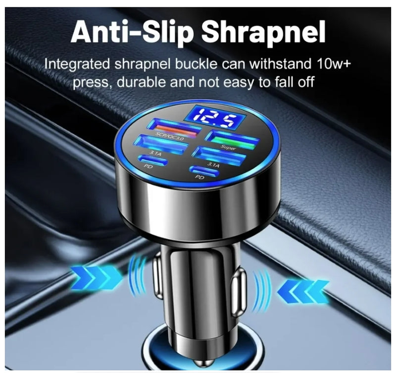 Car Charger Flash Charge Plug with Digital Display One to Six Car Charger