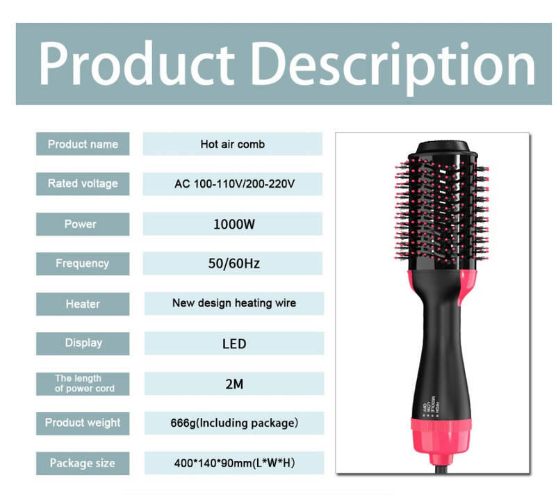 3 IN 1 Air Brush One-Step Hair Dryer Blow Dryer Brush Professional 1000W