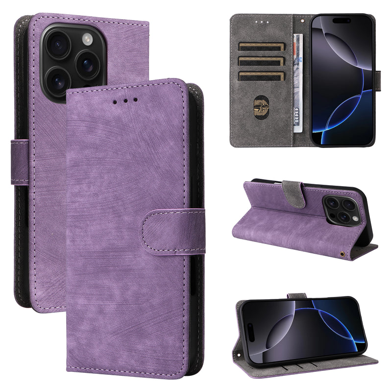 Flip Cover for iPhone 16 Pro PU Leather Phone Case [RFID Blocking] With Hand Strap