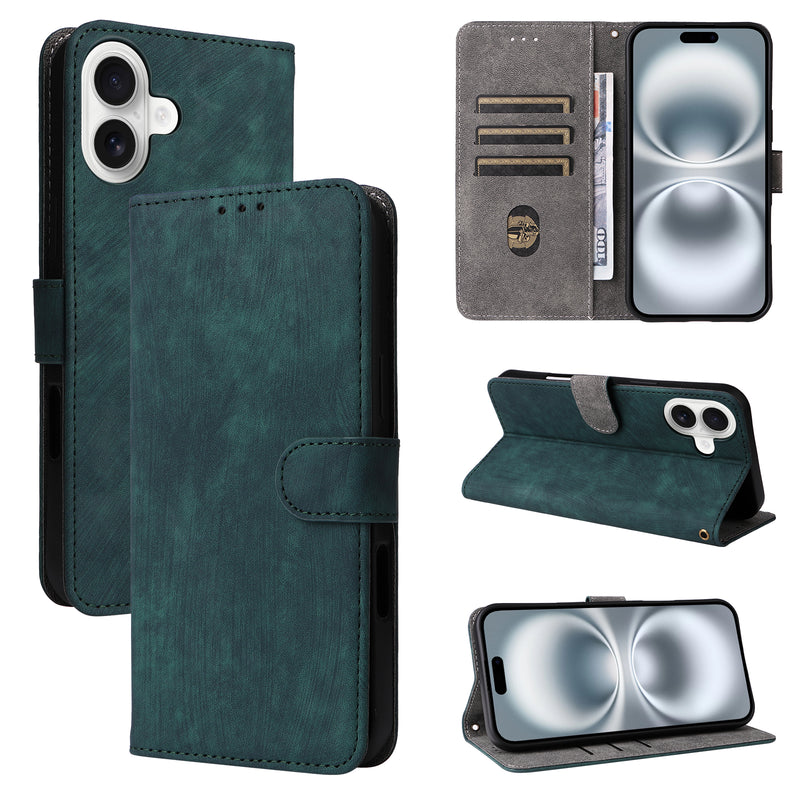 Flip Cover for iPhone 16 PU Leather Phone Case [RFID Blocking] With Hand Strap