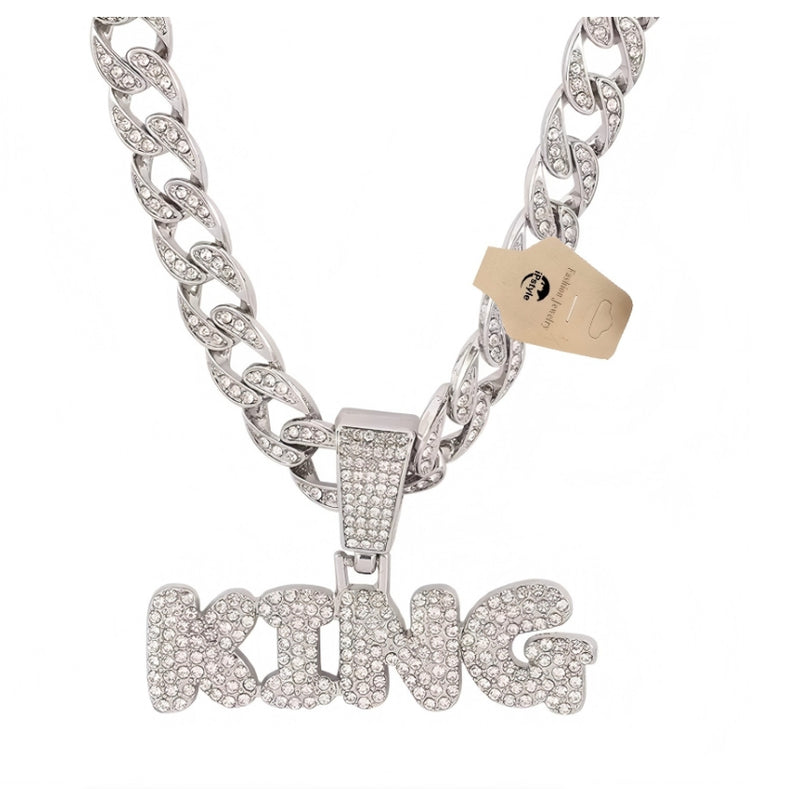 Men Rhinestone King Pendant Hip Hop Necklaces Male Charm Jewellery Gift