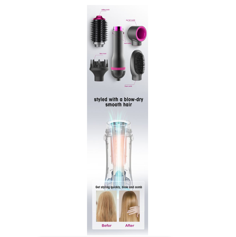 Hair Dryer Hot Air Brush Electric Ion Blow Dryer Brush- Four Changeable Brush