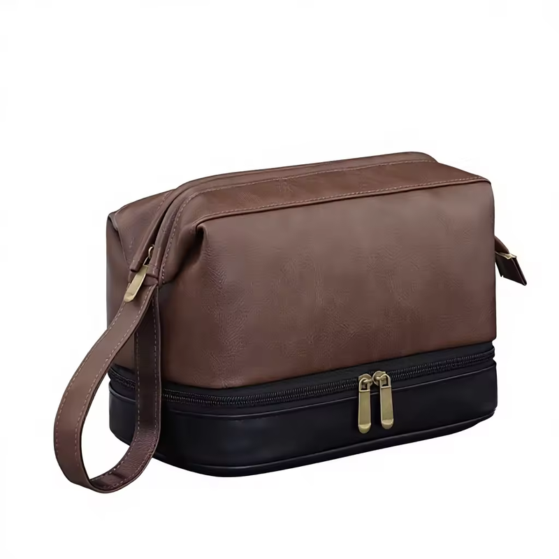 Business Trips Large Capacity Travel Toiletry Bag for Men Vintage Double Layer Design Multifunctional Portable Handheld Case