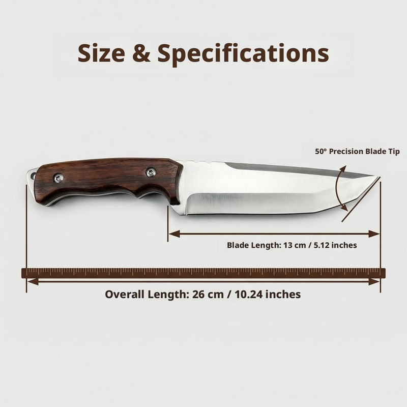 Full Tang Fixed Blade Hunting Knife with Leather Sheath, 5.12in Sharp Blade Survival Knife for Camping, Bushcraft, Outdoor