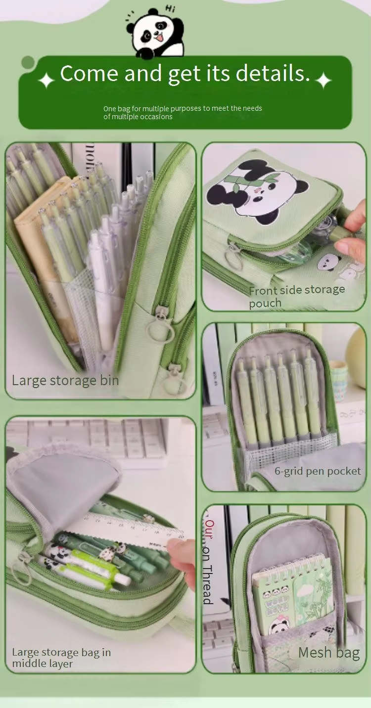3 Layer Multi-Functional Large Capacity Dirt Resistant Student Appearance Level Small Bag Panda Pen Bag