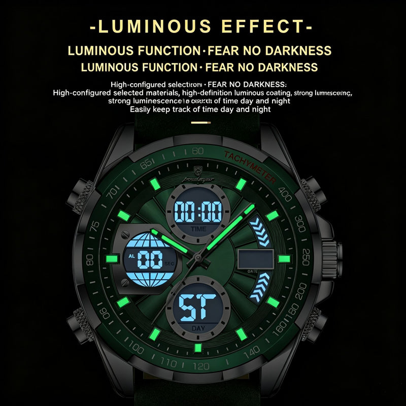Men's Green Dual-Display Watch  Military-Sports Style
