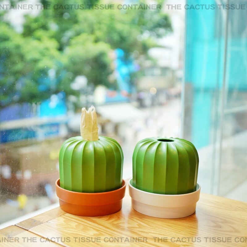 2 pcs. Single sale plastic creative towel box with cactus desktop draw