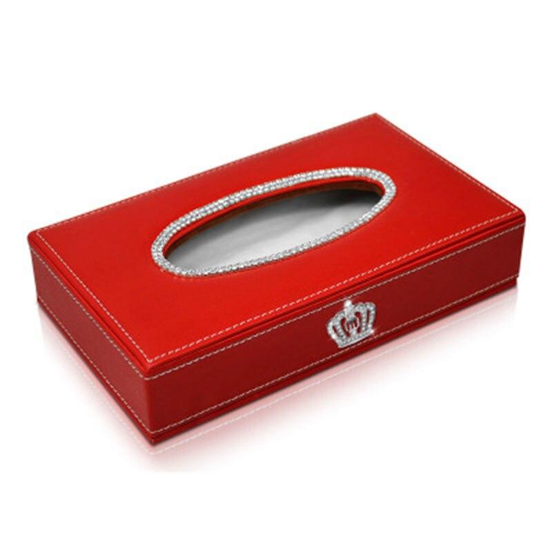 Crown Towel Box Square Cover Rhinestone Block Artificial Leather Red