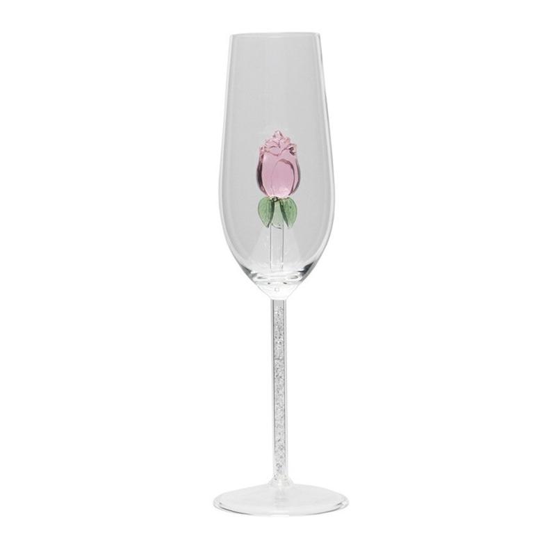 Creative Glass Crystal Cup Rose Decor Charm Clearly Wine Glass