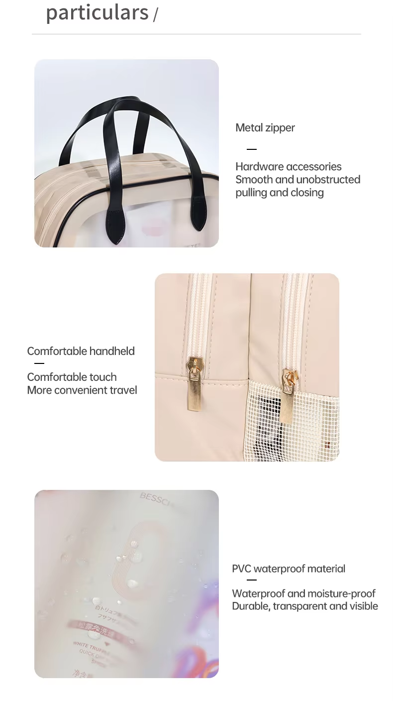 Large-Capacity PVC Zipper Wet/Dry Separation Cosmetic Bag Travel Portable Bathing & Cosmetics Toiletries Storage Pouch