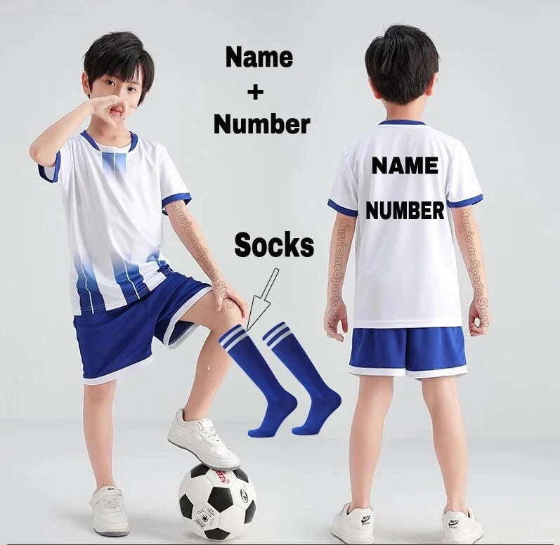 Boys Football Jersey Tracksuit Kids Soccer Play Ball Sportswear