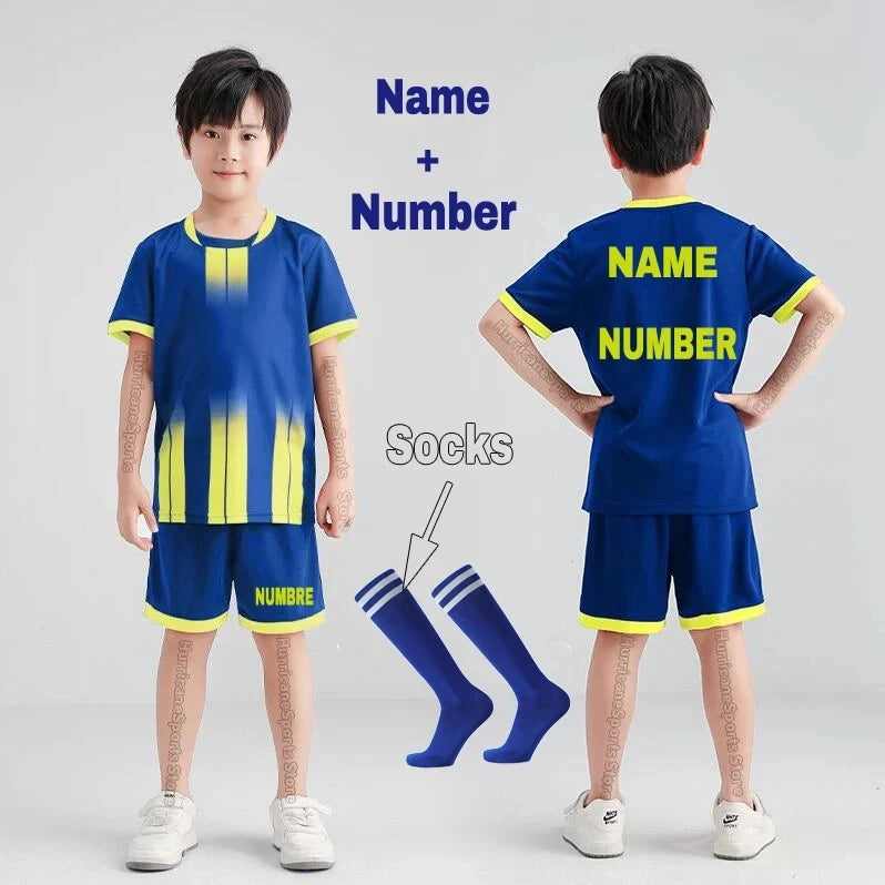 Boys Football Jersey Tracksuit Kids Soccer Play Ball Sportswear