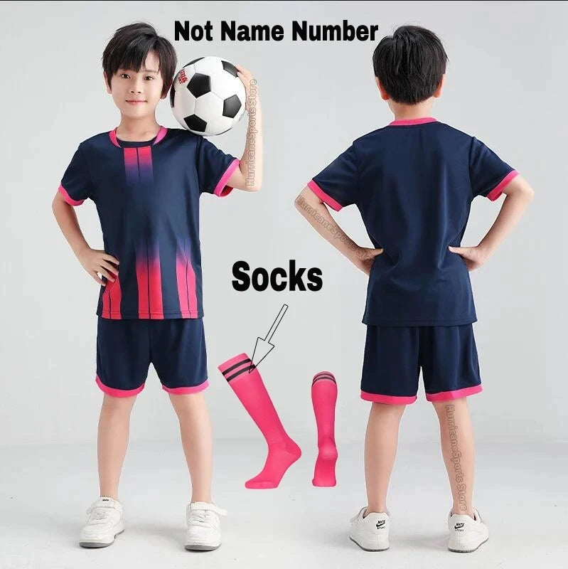 Boys Football Jersey Tracksuit Kids Soccer Play Ball Sportswear
