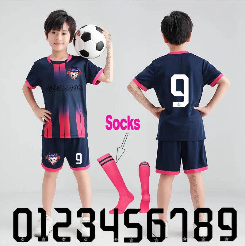 Boys Football Jersey Tracksuit Kids Soccer Play Ball Sportswear