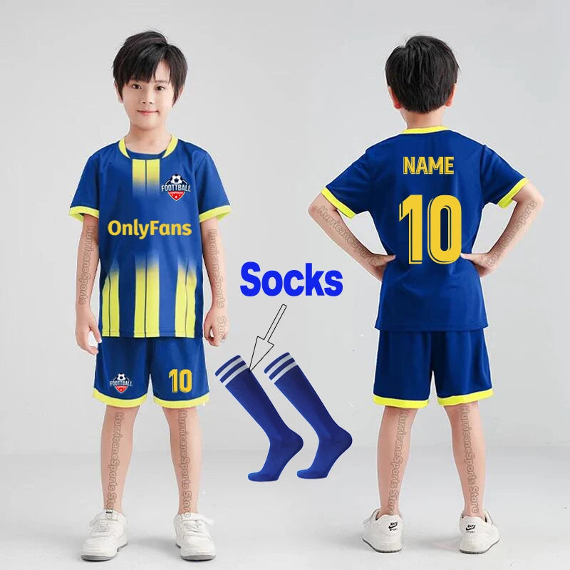 Boys Football Jersey Tracksuit Kids Soccer Play Ball Sportswear