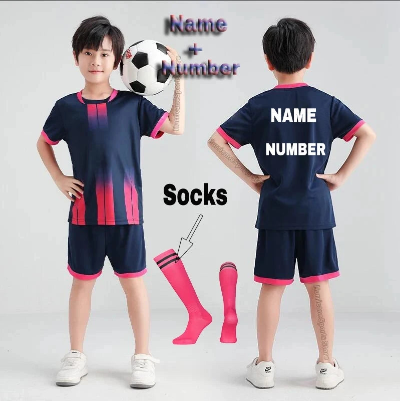 Boys Football Jersey Tracksuit Kids Soccer Play Ball Sportswear