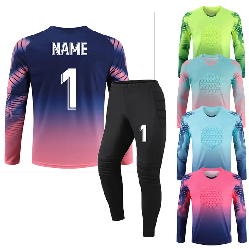 Adult Kids Long Sleeve Sponge Soccer Goalkeeper Uniform Set