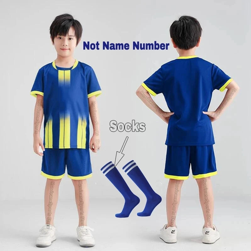 Boys Football Jersey Tracksuit Kids Soccer Play Ball Sportswear