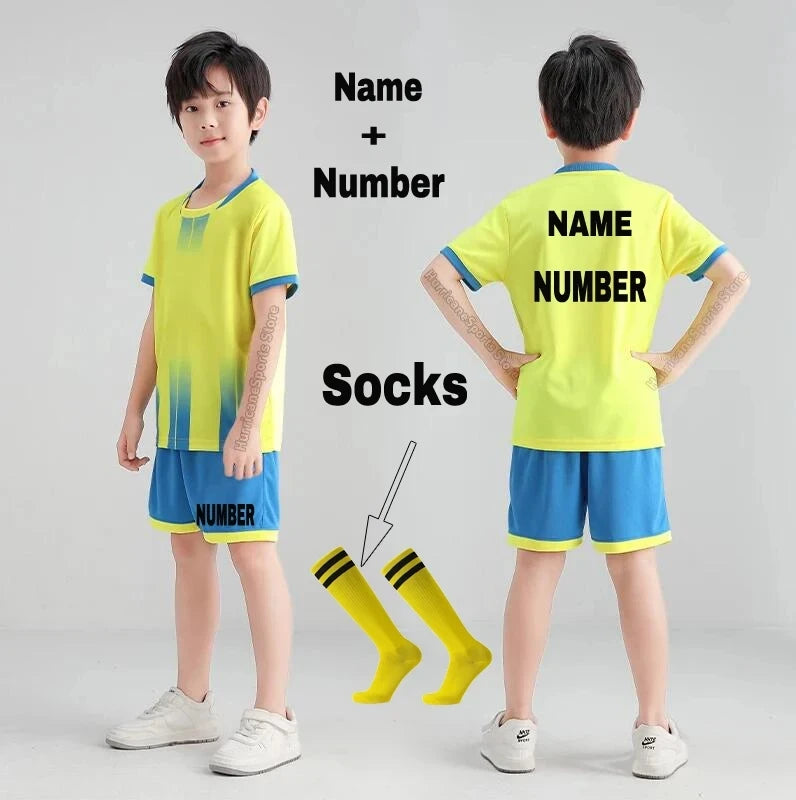 Boys Football Jersey Tracksuit Kids Soccer Play Ball Sportswear