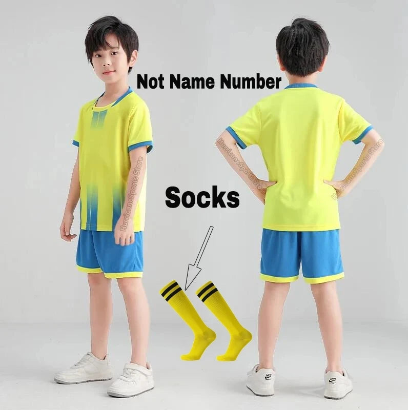 Boys Football Jersey Tracksuit Kids Soccer Play Ball Sportswear