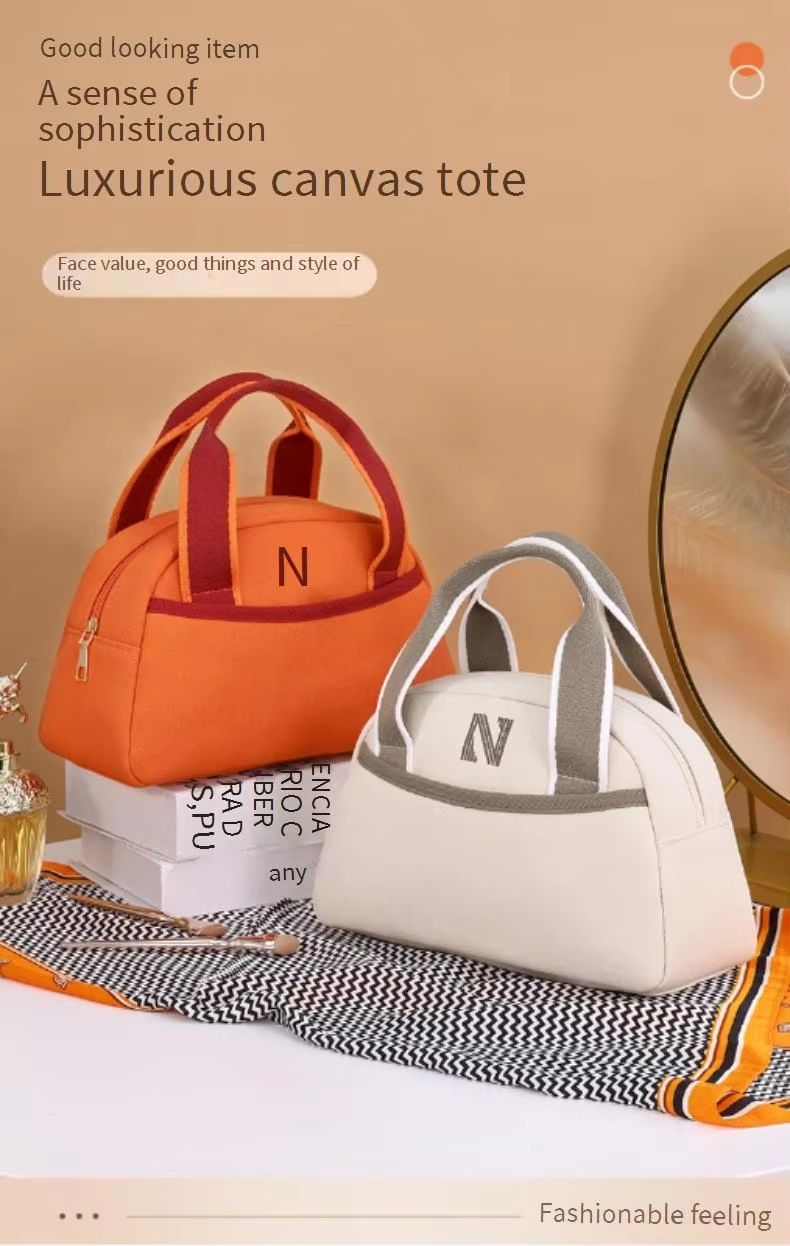 High Quality Durable Fashion Ins-Style Canvas Large Capacity Cosmetic Bag Zipper Closure Soft Handle Portable Travel Storage