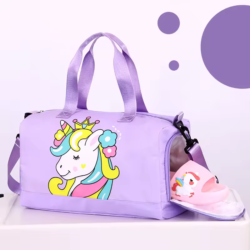Kids Waterproof Swimming Backpack Colorful Cartoon Design Wet Dry Pockets Separate Shoe Storage Lightweight Beach Bag