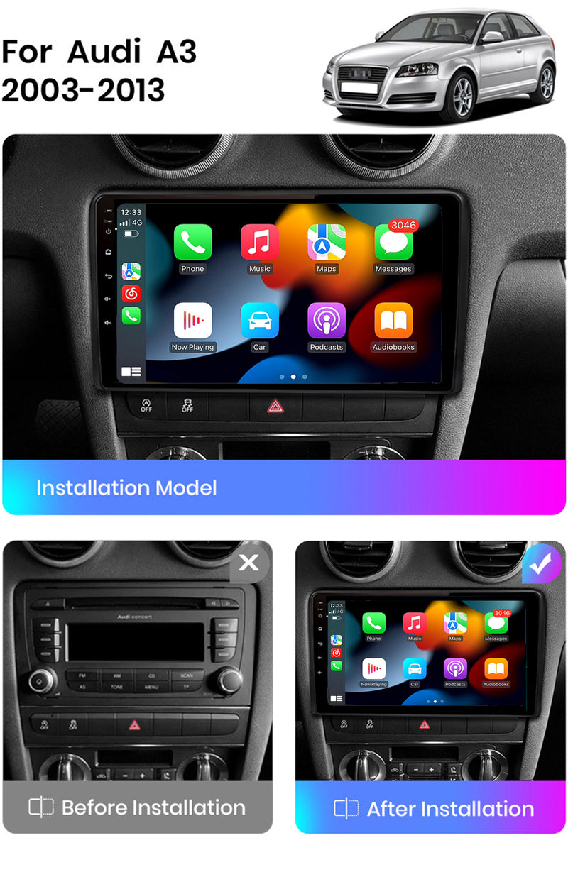 RoverOne Car Stereo Radio Bluetooth CarPlay GPS Navigation for Audi A3 2 8P 2003 - 2013 S3 2 2006 - 2012 RS3 1 2011 2012