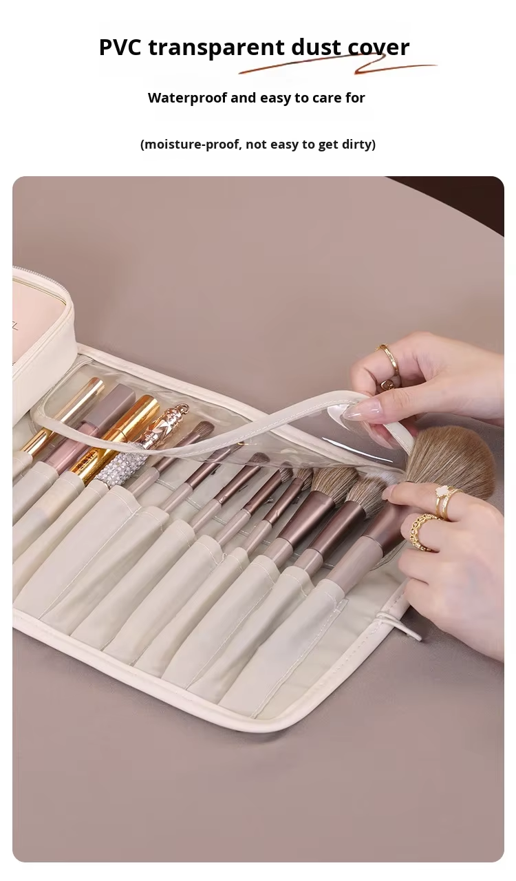 Gaohe New Product Fashion High-Value Open Leather Makeup Brush Storage Bag Multi-Functional Foldable Portable Professional