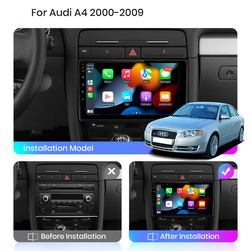 RoverOne Car Stereo Radio Bluetooth CarPlay GPS Navigation for Audi A4 II 2 B6 III 3 B7 2000 - 2009 S4 2002 - 2008 RS4 2005 - 2009