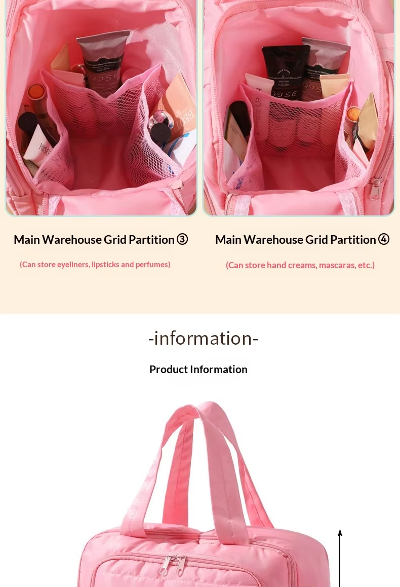 Fashionable Simple Woman Open Nylon Multi-layer Antibacterial Makeup Bag 2025 New Model Portable Lightweight Large-Capacity