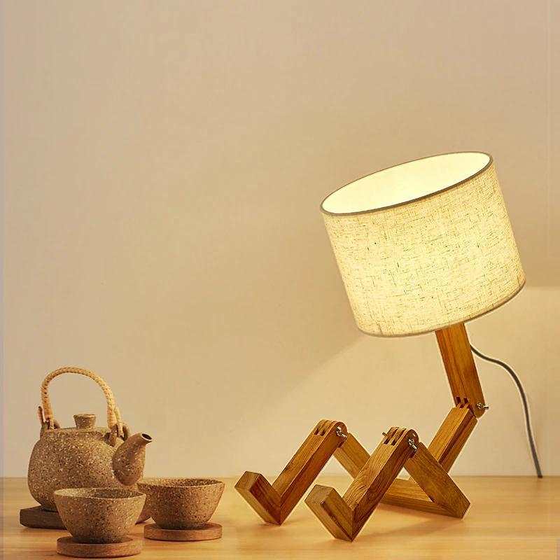 New Wooden Shape Robot Folding Table Lamp