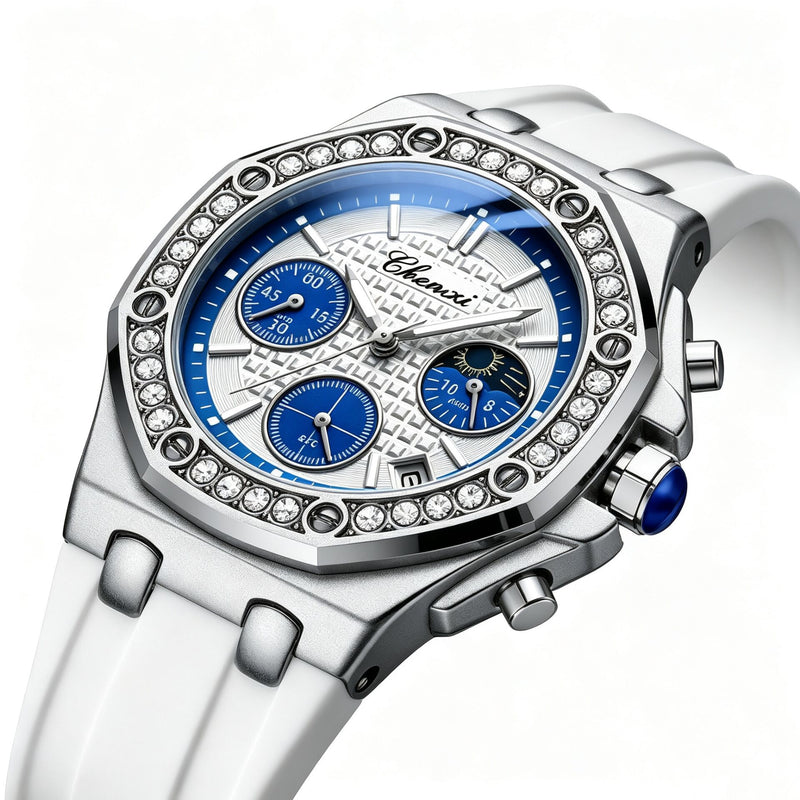 Chenxi Men's Chronograph Watch with White Silicone Strap
