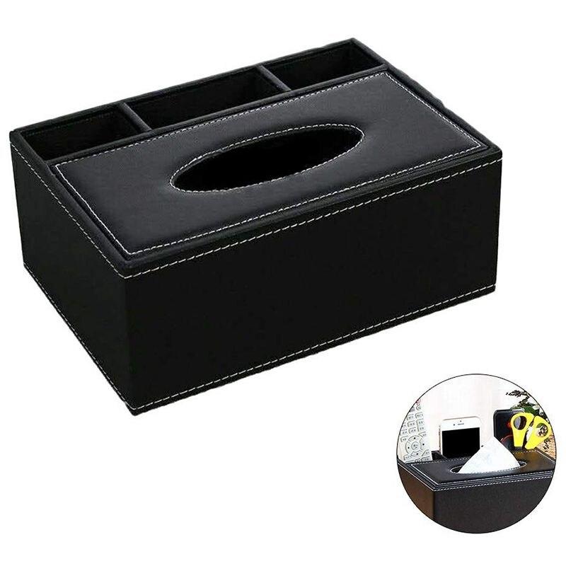 Leather Napkin Box Pilot Holder Desk Sheath Pencil scissors (black)