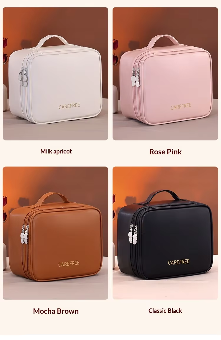 New Double Layer Makeup Bag - 4 Compartment Travel Cosmetic Organizer, Portable Toiletry Case & Multi-Function Vanity Tray
