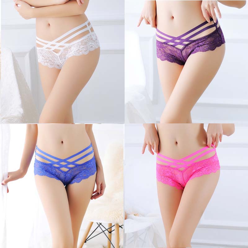 Hollow Rose Jacquard Triangle Pants Transparent Cross Ribbon Underwear