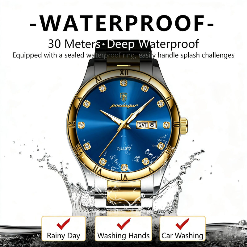 Poedagar Men’s Quartz Watch – Two-Tone Luxury Roman Dial Design