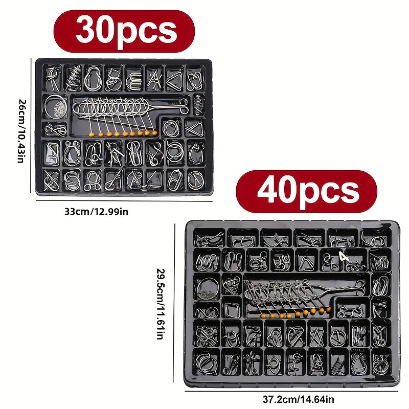 30Pcs Metal Brain Teaser Puzzles Set, Disentanglement IQ Toys for Kids and Adults