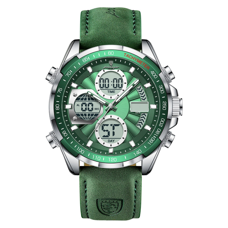 Men's Green Dual-Display Watch  Military-Sports Style