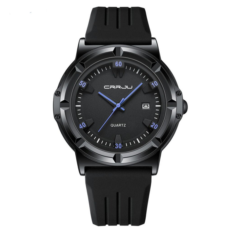 Sporty Blue Accent Date Display Quartz Wristwatch