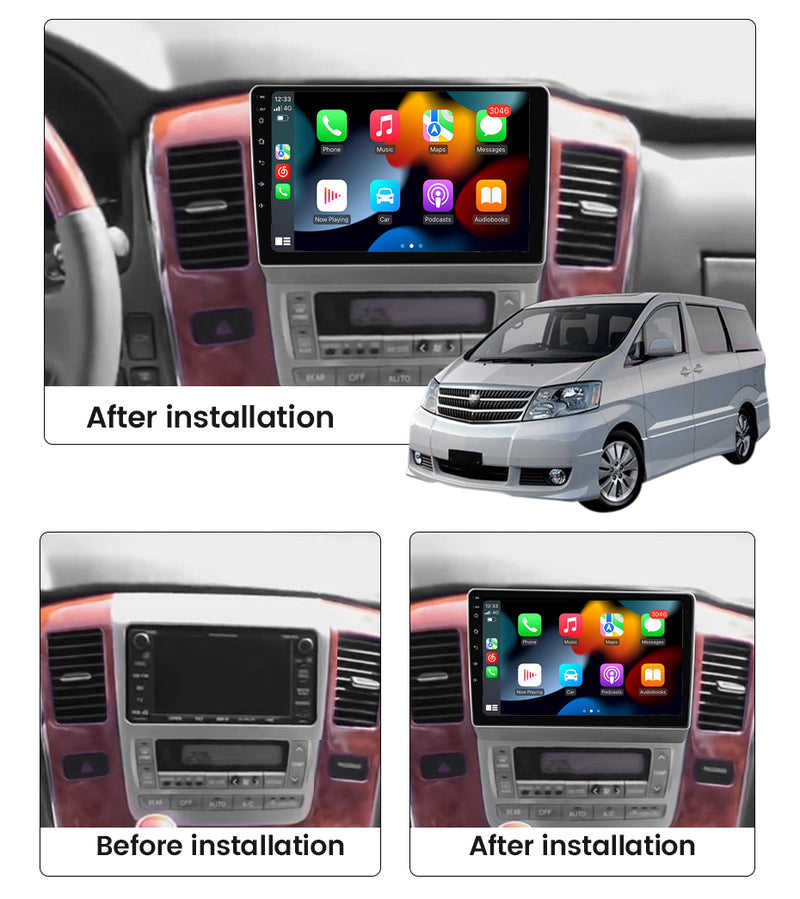 RoverOne Car Stereo Radio Bluetooth CarPlay GPS Navigation for Toyota Alphard 1 H10 2002 - 2008