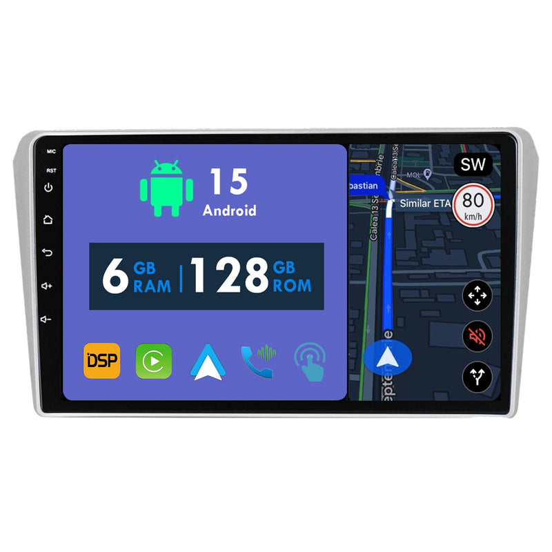 RoverOne Car Stereo Radio Bluetooth CarPlay GPS Navigation for Toyota Avensis T250 2 II 2002 - 2009 Silver